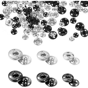 60 مجموعات 3 أحجام أزرار خياطة Snaps Snaps Snaps Snaps Fortener Snap Button Cits for Fabric Metal Snaps Stablers Press Bustons for Ewing ، Black and Silver