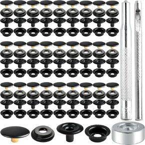 Aemego 300 Pitch Highted Metal Snap Staper Kit ، 15mm Brass Snap Button اضغط على أغطية مسمار مع أدوات التثبيت لقطات زر معدنية أسود لقطعة قارب بحري حقيبة جلدية DIY