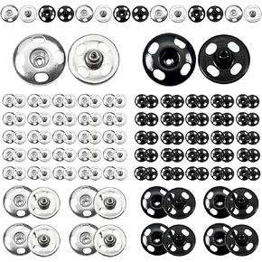 TOAOB 100 Sets Sew on Snap Buttons Brass Snaps Fasteners Press Studs Snap Kit for Sewing Clothing 8.5mm Black and Silver