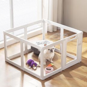 Clear Acrylic Plastic Dog Playpen Indoor - Easy Assemble Small Pet Play Pen for Puppy Cat Rabbit Pig Transparent Fence Enclosure Crate Kennel Whelping Cage (White, 8 Panel)