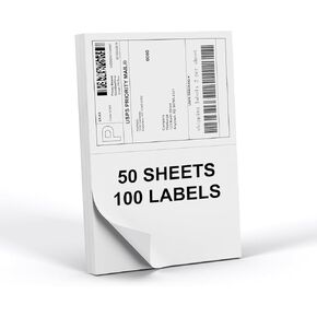 8.5" x 5.5" Shipping Labels 100 Labels, PAPRMA Half Sheet Shipping Mailing Labels for Laser & Inkjet Printers, Self-Adhesive Large Shipping Labels 2 Per Page - Square Corner Labels Blank (50 Sheets)