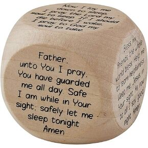 Needzo Bedtime Prayer Cubes Large Wooden Die with 6 Classic Family Prayers, 7 X 6.5 Inches