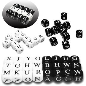 لعبة الكلمة Dice Dame Crossword Solitaire Game ، لعبة Black White Alphabet Dice Game مع تعليمات ، 24pcs لاعبان من ألعاب الزهر للأطفال البالغين