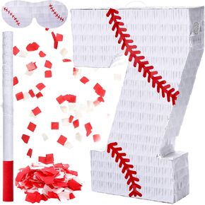 Poen White Piñata Baseball Piñata مع معصوب العينين ، عصا ، حلويات لاستلواحات الديكور للبيسبول للبيسبول ، 15 × 11 × 2.76 بوصة (رقم 7)