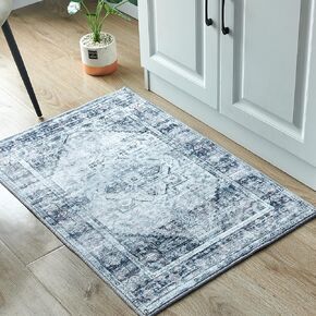 Vintage Area Rug 3x5 Feet Light Grey/Multi Thin Entryway Mat for Kitchen Indoor Machine Washable Foldable Doormat Distressed Vintage Boho Rug