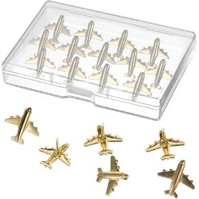 30 PCS دبابيس دفع طائرة معدنية ، بوشين الطائرات ، دبابيس دفع مزخرفة ذهبية لتعليق الجدار ، ومسامير الإبهام اللطيفة للوحة النشرات المعدنية الآمنة للزخارف ديي.
