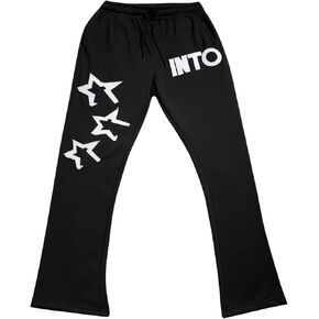 GORGLITTER Men's Letter Graphic Sweatpants Stacked Sweatpants Color Block Flared Sweatpants