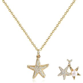 قلادة Starfish للنساء - قلادة نجم مزدوجة مطلية بالذهب مع قلادة صيفية للمجوهرات الشاطئية لقضاء الإجازة