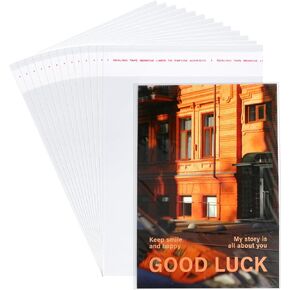 Miraclekoo 200pcs 5-1/2 × 7-1/2 بوصة بطاقة تحية سميكة الأكمام البلاستيكية الأكمام البلاستيكية ختم الأكياس الخلوية السيلوفان-احتواء بطاقات 5 × 7 بوصة ث/مغلف Toploaders A6 A7 الصور