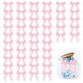 أقواس وردية للحرف اليدوية 50pcs 3.5 بوصة ساتان الوردي تويست تويست أقواس لربط الهدايا x'mas يربط حزم هدية هالوين حقيبة الحلوى تفضل بزخارف الحفلات