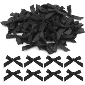 50 PCS MINI Black Satin Ribbon Bows - Small Satin Ribbon Bow ، إكسسوارات خياطة قوس ناعمة لطيفة ، أقواس الحرف الصغيرة الديكور للحرف اليدوية ، غلاف الهدايا ، الزفاف والحفلات