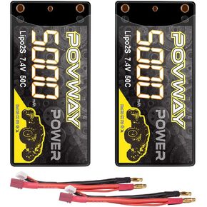 2S Shorty Lipo ، 5000mah 7.4v 50c Hardcase Lipo Battery with 4mm Bullet T Pluge for 1/10 RC Carcles Cars Boats (2 Pack)