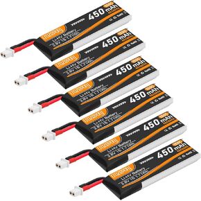 Crazepony 6pcs 1S Battery BT2.0 3.8V 150C 450mAh 1S Lipo Battery with BT2.0 Connector for 1S FPV Tiny Whoop 1S Brushless Whoop Drone