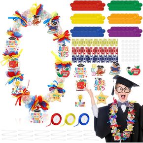 تخرج ما قبل المدرسة Candy LEI 2025 تشمل مجموعة 288pcs زهرة 6 PCS حقيبة شبكة 3 لفة من شريط 48PCS بطاقة 60pcs المشابك الخشبية السائبة لرياضة رياض الأطفال لوازمة الهدية هدية