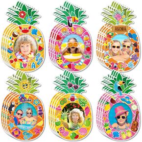 Kigley 24 Pack Summer DIY Picture Frame Craft Hawaiian Paneapple Craft for Kids Aloha Tiki DIY صورة مع ملصقات