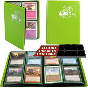 Monster 4 Pocket Trading-Card Binder- Matte Green Album- Anti-Theft TCG Card Protection with Side Loading Pockets- Best Storage Case- Holds 160-Yugioh-MTG-Pokemon-Sports-Cards and more