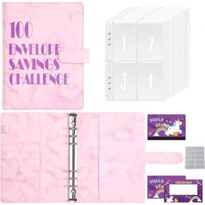 100-Day Envelopes Money Savings Challenge Binder - Interactive Scratch-Card Budgeting System | Portable Design for Fun Financial Goals (Pink)