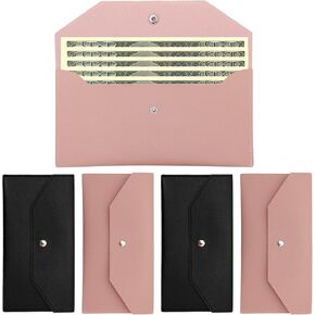 4 عبوات PU Leather Cash Evonversion 8x4.1 بوصة - مظاريف مالية مقاومة للماء مع إغلاق الخطاف والحلقة - محفظة الميزانية للنقد ، الإيصالات ، كوبونات (2 أسود و 2 وردي)