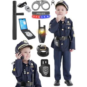 Police Officer Costume for Kids 5-7, Cop Toys with Policeman Uniform, Sound & Light Accessories, Christmas Pretend Play Gift for Boys Girls