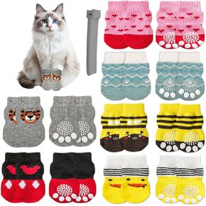 24 PCS Cat Mittens لمنع الخدش ، جوارب Cat للقطط مع علامات تبويب لاصقة ، جوارب القطط اللطيفة الجوارب الكلاب لمنع الاستحمام