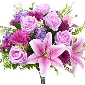 HUAESIN Artificial Flowers with Vase Valentine's Day Decorations Flowers Fake Roses Bouqets with LED Lights Silk Floral Arrangement Home Table Centerpieces Anniversary Wedding Party