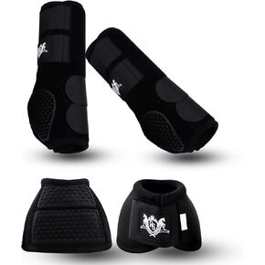 RS Premium Design Horse Boots & Bell Boots للخيول لحماية الحوافر والأوتار | حماية رائعة ، قابلة للاسترخاء وخفيفة الوزن | قم بإزالة الطين والغبار بسهولة | موافق النسيج يوفر المرونة النهائية كبيرة
