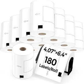 12 Rolls of 4.07" x 6.4" DK-1247 Shipping Labels Compatible with Brother QL Printers - Includes 1 Detachable Frame, 180 Labels/Roll - for Address Label, Barcode, and Shipping Label