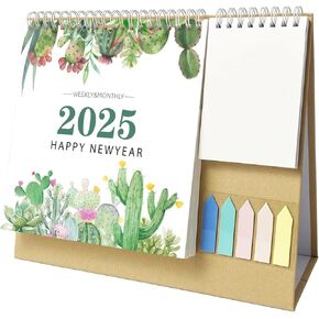 2025 New Year Desk Calendar,Multifunctional Standing Flip 12 Month Desk Calendar, from January 2025 to December 2025,Highlight Holidays,To-do List,Thick Paper Planning Calendar with Pocket for Each Month & Memo Pad & Sticky Notes, for Home or Office