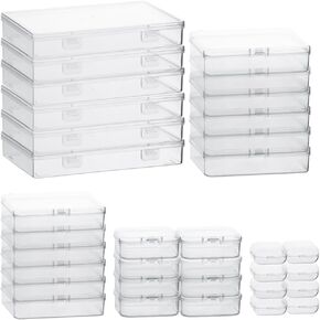 Reton 36pcs أحجام مختلطة الأحجام البلاستيكية مستطيلة التخزين الحاويات صافية منظم صغير فارغ مع غطاء مفصلي للعناصر الصغيرة الصغيرة ، صناديق الخرز لمشاريع المجوهرات الحرفية الفنية