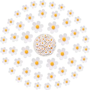 Weysat 50 Pcs Flatback Resin Daisy Flower Charms Mini Resin Flower Beads Daisy Sunflowers Mixed Sizes Slime Charms Embellishment for Craft DIY Scrapbook Hair Clip Pin Phone Case Decor(White)