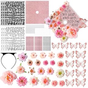 Watinc Rose Gold DIY Cap Decorations ، 46pcs 2025 DIY Grad Bandband Cap with 3D Butterfly Flower