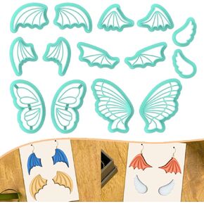 Beinkmake 14pcs Wings Polymer Clay Clay Clay Angel Wing Clay أقراط القطع الخفافيش Bat Butterfly Dragon Wing Cute Polymer Clay Cutter لأقراط المجوهرات التي تصنع حفلات عيد ميلاد DIY