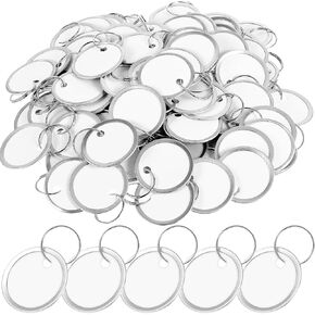 100 Pcs Metal Rim Key Tags Writable Round Key Chain Tags White Key Tags 1.2 Inch Blank Paper Tags with Metal Split Rings Round Rimmed Key Tag Small Keyring Set for Key Backpack Luggage Pet (White)