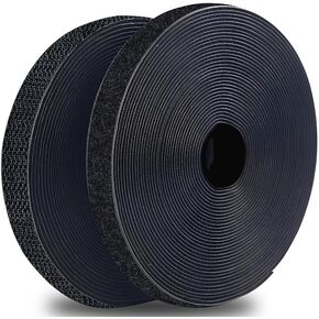Hook and Loop Strips Heavy Duty Tape Roll with Adhesive, Industrial Strength Sticky Strips Fasteners Perfect for Home, Office, Classroom, Car and Crafting Organization (Black, 3/4" x 25 Feet)