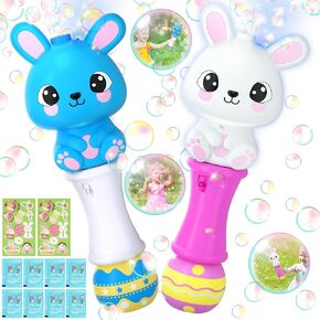Officygnet 2 Packs Easter Bunny Bubble Machine Wands for Toddlers, Automatic Bubble Blower with Light, Bubble Maker Toys for Kids Boys Girls, Easter Basket Stuffers, Party Favor for Kids