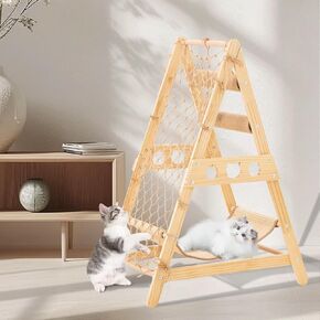 شجرة القط المثلث ، برج القط الخشبي مع الأرجوحة و SISAL SCRATCH POST ، برج قط الخشب الصلب لقطط كبير سهلة التجميع