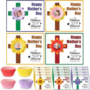 Jingmore 30 Set Christian Mother's Day Flower Craft Kits for Church Gifts Bulk Flower Picture Frames Crafts Mother's Day Greeting Cards for Classroom Sunday School Toddlers