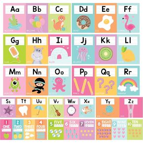 Hadley Designs Alphabet for Classroom Wall - ABC Letters and Numbers ملصقات لمرحلة ما قبل المدرسة ورياض الأطفال - خط الأبجدية لديكور الفصول الدراسية والمدرسة المنزلية - باستيل