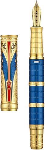 Hongdian D5 QIN Dynasty Fountain Pen Red Silver ، Extra Nib Piston PEN PEN ، Retro Chinese Totem Engraving Preste Writing Pen مع مجموعة قلم مربع in Kuwait