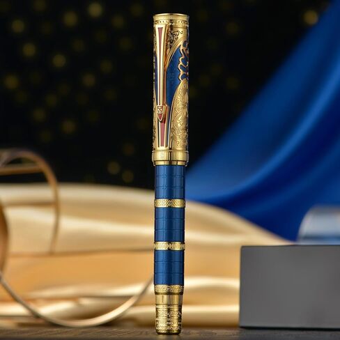 Hongdian D5 QIN Dynasty Fountain Pen Red Silver ، Extra Nib Piston PEN PEN ، Retro Chinese Totem Engraving Preste Writing Pen مع مجموعة قلم مربع in Kuwait