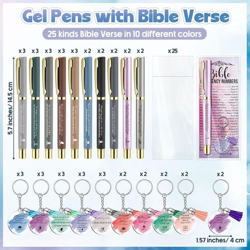 25 Sets Mother's Day Christian Gift for Women Bible Emergency Numbers Bookmarks Bulk Christian Scripture Bookmarks Bible Verse Pens Religious Keychain for Sunday School Church(Gel Pens) in Saudi Arabia