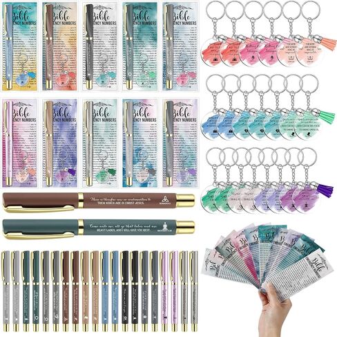 25 Sets Mother's Day Christian Gift for Women Bible Emergency Numbers Bookmarks Bulk Christian Scripture Bookmarks Bible Verse Pens Religious Keychain for Sunday School Church(Gel Pens) in Saudi Arabia
