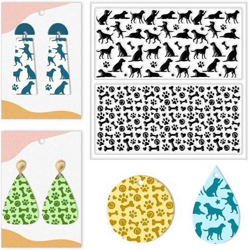 GLOBLELAND Puppy Silicone Clay Texture Sheet 5.5x5.5inch Dog Paw Bone Silicone Texture Stamp Sheets Animal Clear Clay Silicone Texture Sheets DIY Clay Texture Mat for Clay Pottery Jewelry Making in Kuwait
