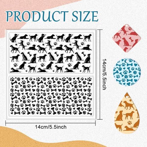 GLOBLELAND Puppy Silicone Clay Texture Sheet 5.5x5.5inch Dog Paw Bone Silicone Texture Stamp Sheets Animal Clear Clay Silicone Texture Sheets DIY Clay Texture Mat for Clay Pottery Jewelry Making in Kuwait