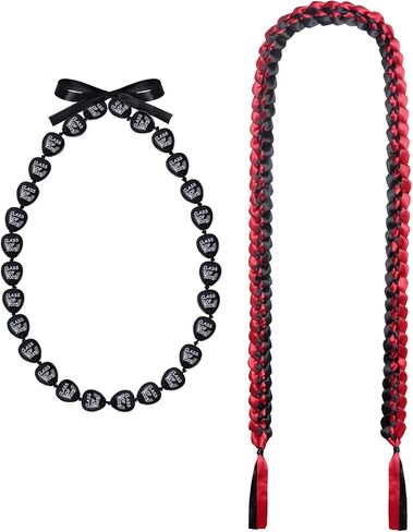 2pcs 2025 Graduation Leis Class of 2025 Kukui Nut Lei with Ribbon Lei Braided Necklace Graduation Gift for School College Bachelor Master Doctor Graduation Party in Saudi Arabia