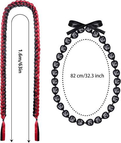 2pcs 2025 Graduation Leis Class of 2025 Kukui Nut Lei with Ribbon Lei Braided Necklace Graduation Gift for School College Bachelor Master Doctor Graduation Party in Saudi Arabia