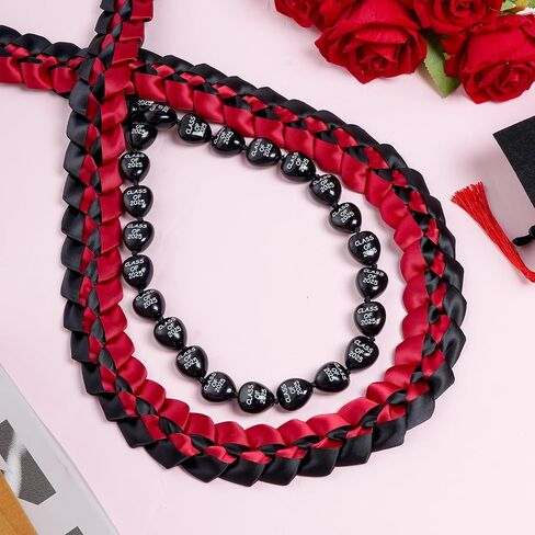 2pcs 2025 Graduation Leis Class of 2025 Kukui Nut Lei with Ribbon Lei Braided Necklace Graduation Gift for School College Bachelor Master Doctor Graduation Party in Saudi Arabia