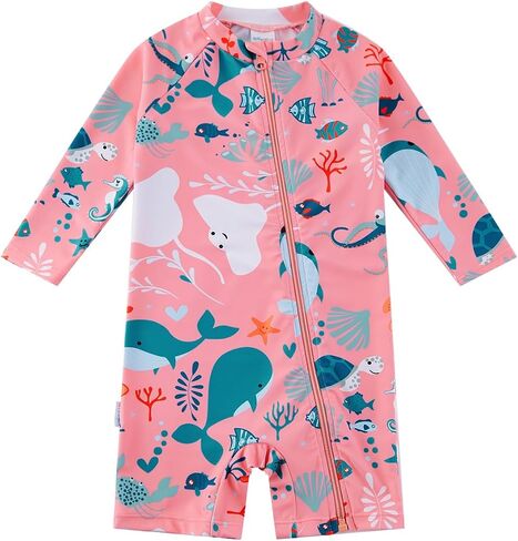 Baby Girl One Piece Swimsuit Sunsuit with Full-Length Zipper UPF 50+ Sun Protection Infant Swimwear in Kuwait
