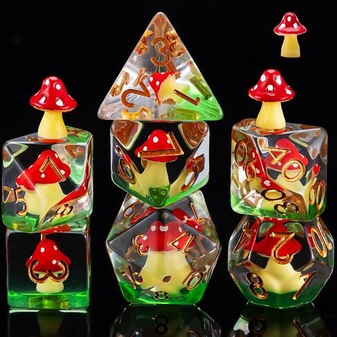 Mushroom Resin Dice Set,Polyhedral Dice Mushroom Inclusion Dice,RPG D&D Dice Set for Dungeons and Dragons MTG RPG Role Playing Games in Kuwait