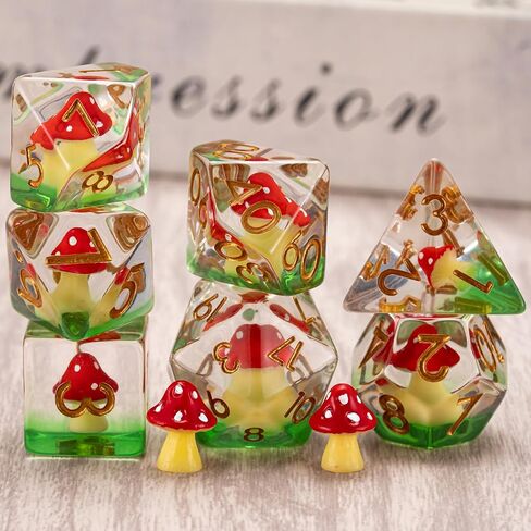 Mushroom Resin Dice Set,Polyhedral Dice Mushroom Inclusion Dice,RPG D&D Dice Set for Dungeons and Dragons MTG RPG Role Playing Games in Kuwait